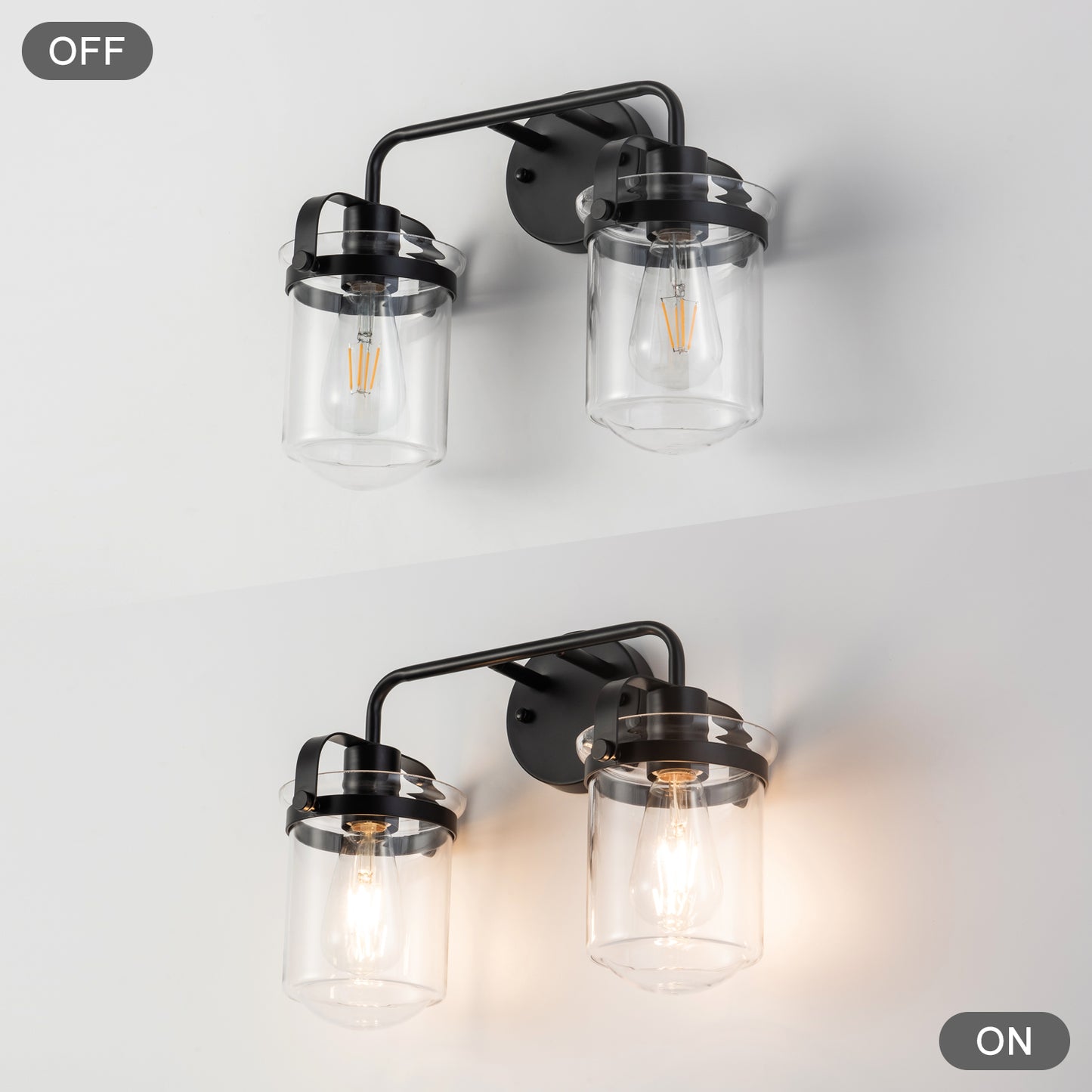 2-Light with Clear Glass Shade, Modern Sconce, Industrial Indoor Light Fixture for Bathroom Living Room Bedroom Over Kitchen Sink, E26 Socket, [No Bulb]