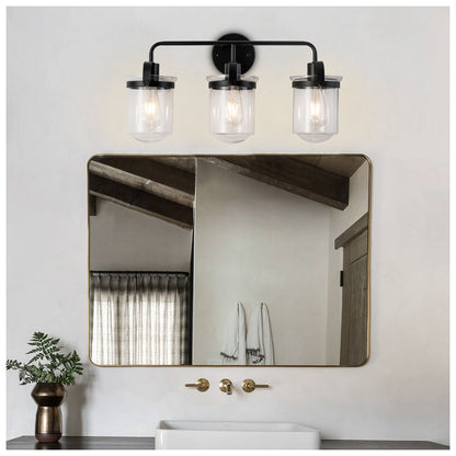 3-Light with Clear Glass Shade, Modern Sconce, Industrial Indoor Light Fixture for Bathroom Living Room Bedroom Over Kitchen Sink, E26 Socket, [No Bulb]
