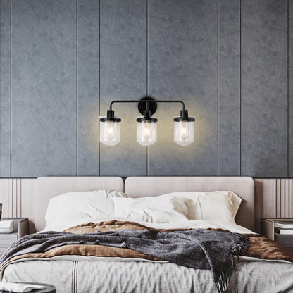 3-Light with Clear Glass Shade, Modern Sconce, Industrial Indoor Light Fixture for Bathroom Living Room Bedroom Over Kitchen Sink, E26 Socket, [No Bulb]