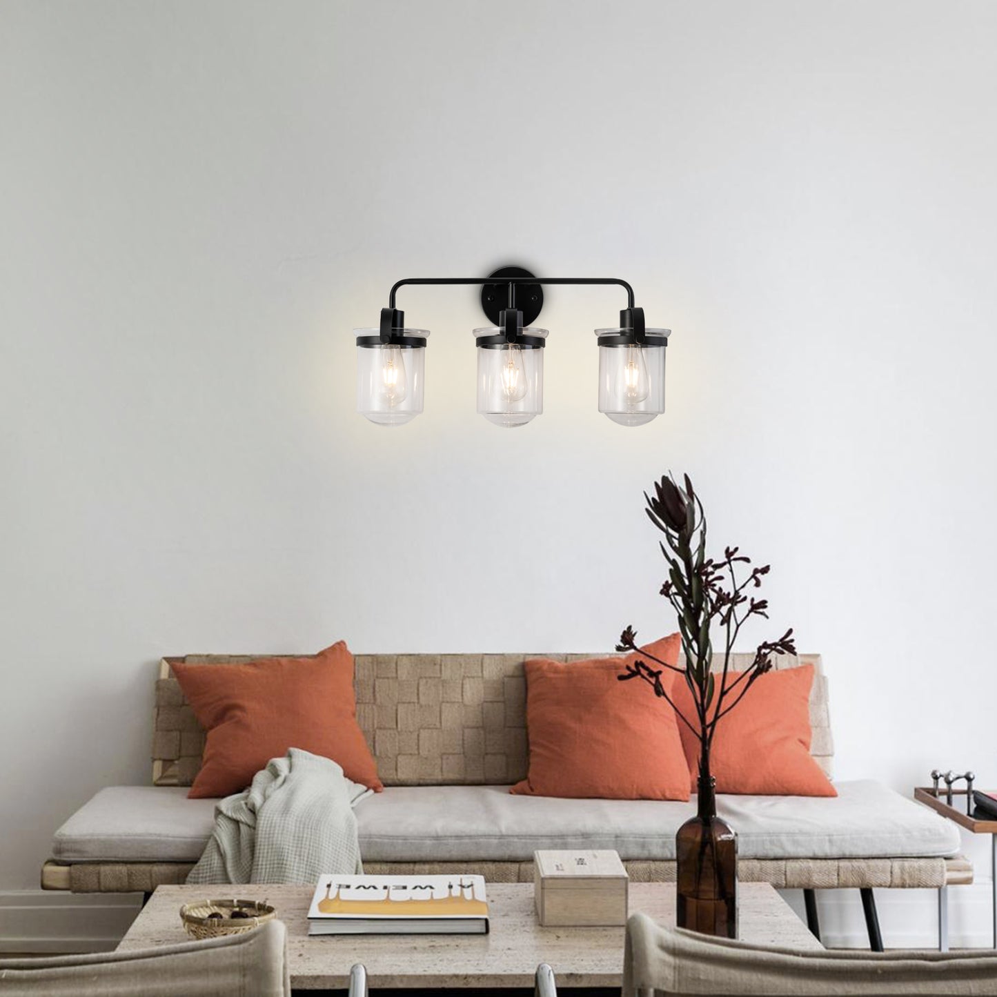 3-Light with Clear Glass Shade, Modern Sconce, Industrial Indoor Light Fixture for Bathroom Living Room Bedroom Over Kitchen Sink, E26 Socket, [No Bulb]