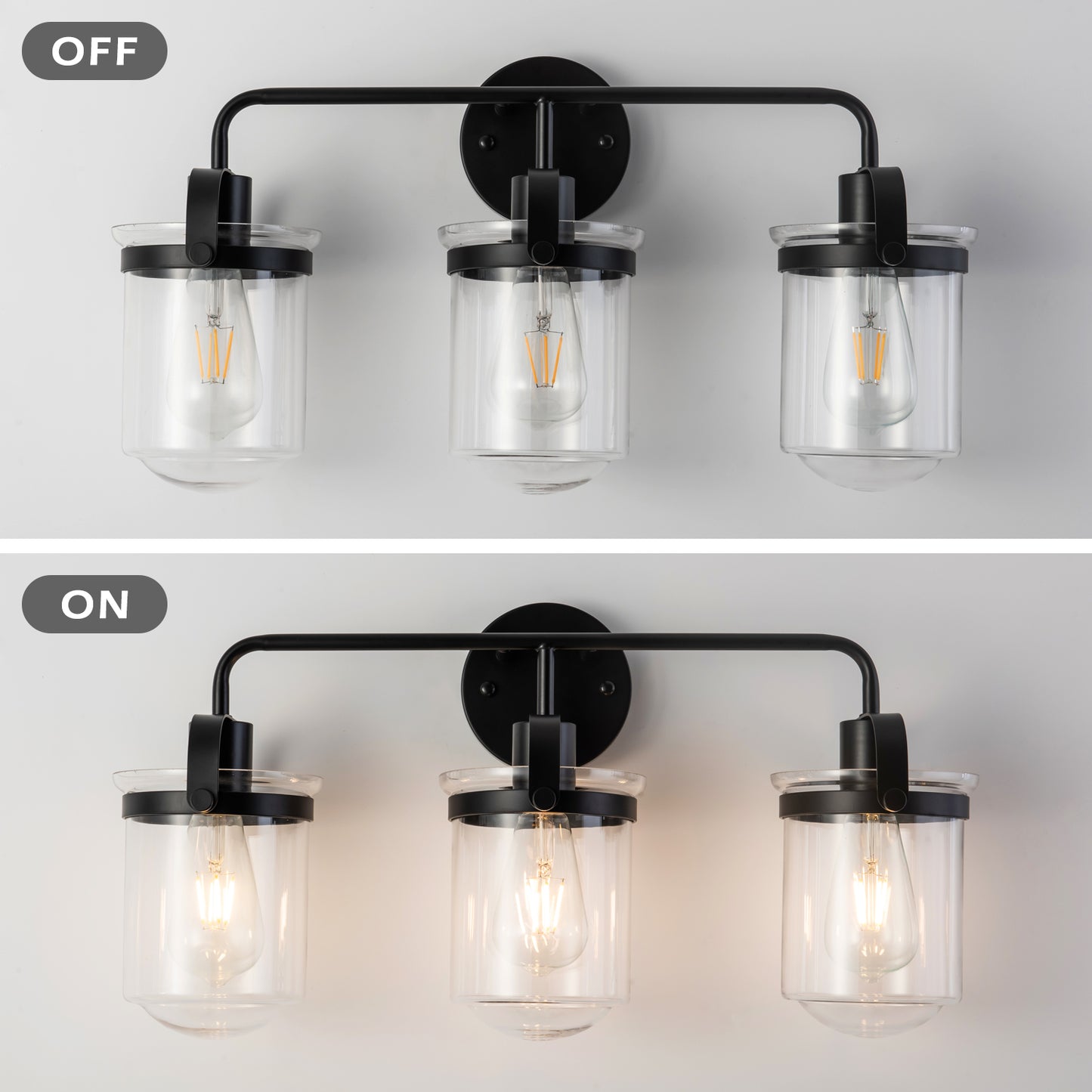3-Light with Clear Glass Shade, Modern Sconce, Industrial Indoor Light Fixture for Bathroom Living Room Bedroom Over Kitchen Sink, E26 Socket, [No Bulb]