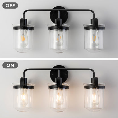 3-Light with Clear Glass Shade, Modern Sconce, Industrial Indoor Light Fixture for Bathroom Living Room Bedroom Over Kitchen Sink, E26 Socket, [No Bulb]