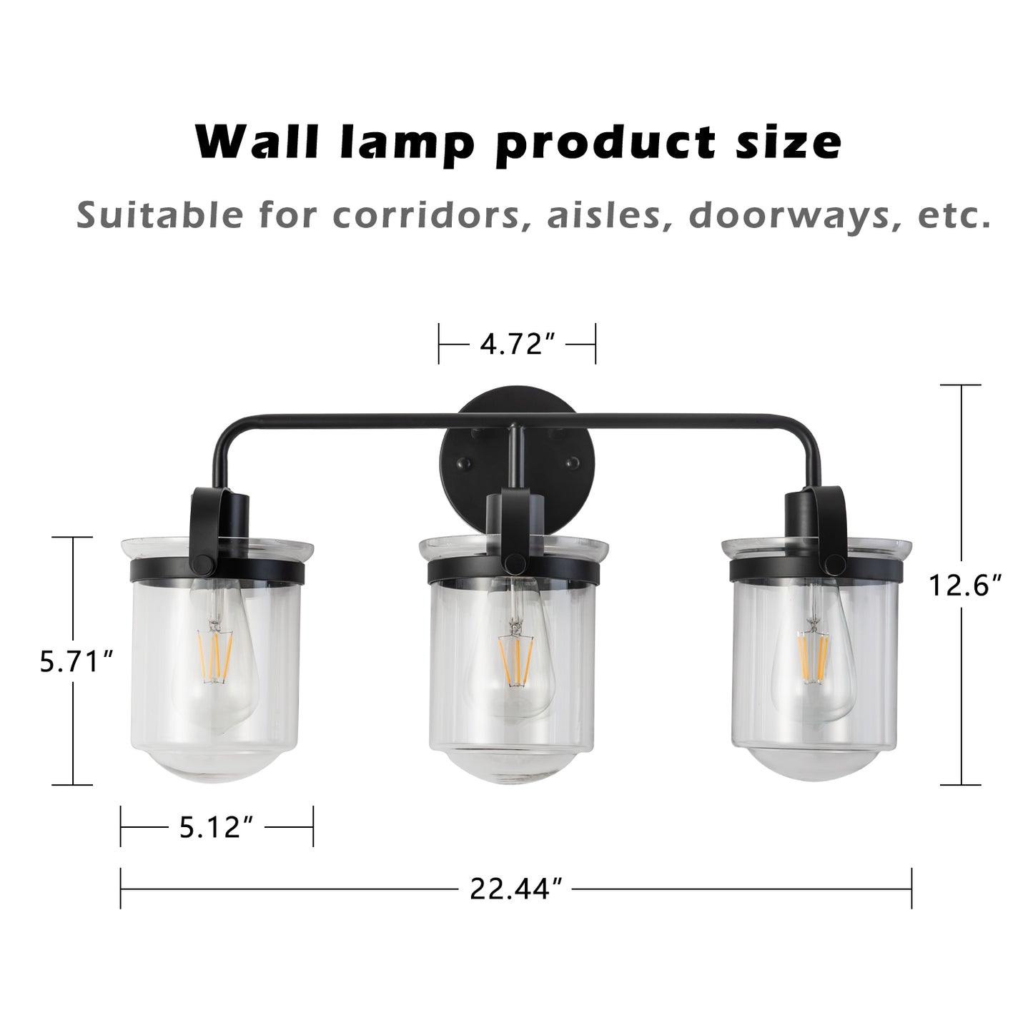 3-Light with Clear Glass Shade, Modern Sconce, Industrial Indoor Light Fixture for Bathroom Living Room Bedroom Over Kitchen Sink, E26 Socket, [No Bulb]