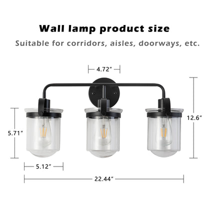 3-Light with Clear Glass Shade, Modern Sconce, Industrial Indoor Light Fixture for Bathroom Living Room Bedroom Over Kitchen Sink, E26 Socket, [No Bulb]