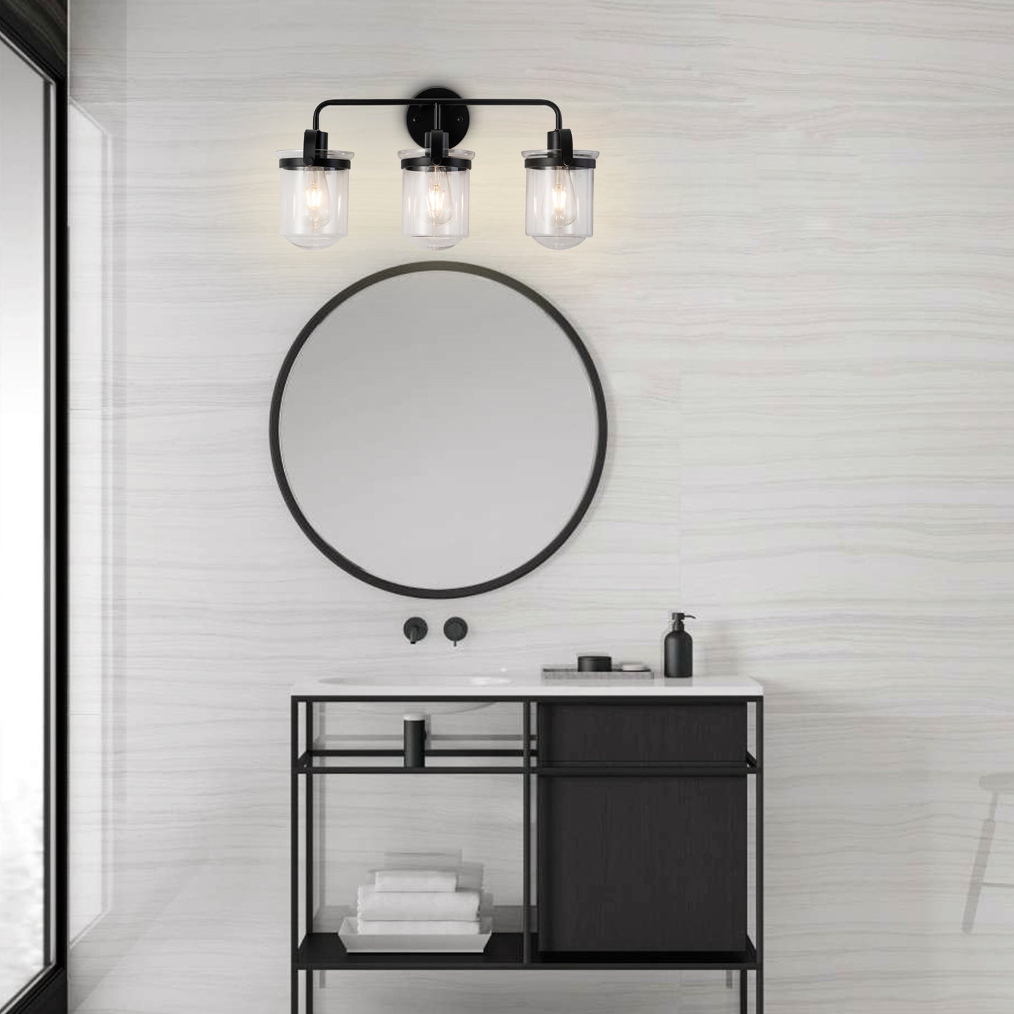 3-Light with Clear Glass Shade, Modern Sconce, Industrial Indoor Light Fixture for Bathroom Living Room Bedroom Over Kitchen Sink, E26 Socket, [No Bulb]