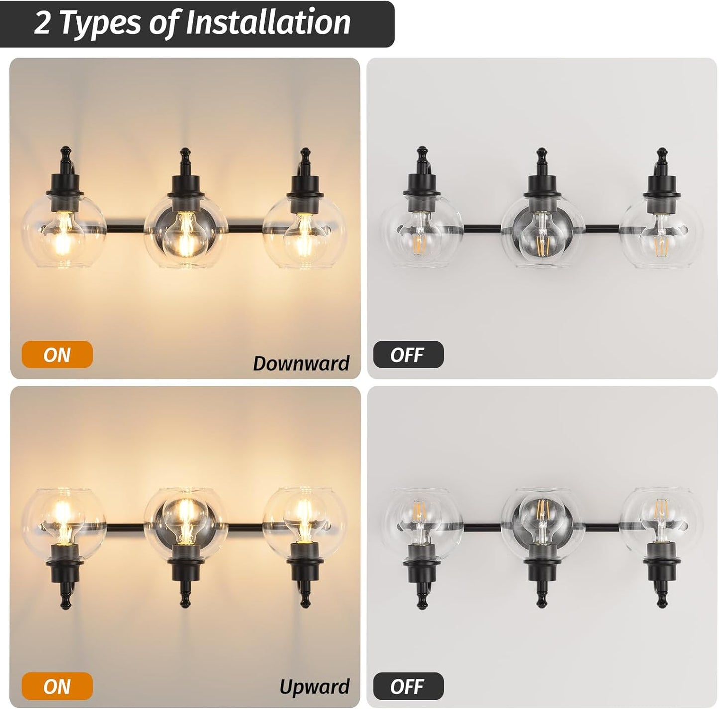 3-Lights Bathroom Vanity Lighting Fixtures Brushed Gold Modern Vanity Light 22Inch Bathroom Light Fixture Bathroom Lights Over Mirror with Clear Glass Shade for Living Room, Kitchen(E26 Base)