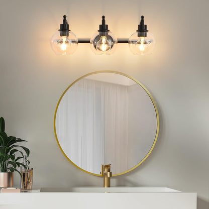 3-Lights Bathroom Vanity Lighting Fixtures Brushed Gold Modern Vanity Light 22Inch Bathroom Light Fixture Bathroom Lights Over Mirror with Clear Glass Shade for Living Room, Kitchen(E26 Base)