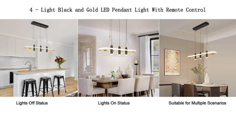 Javeriah 4 - Light Black/Gold Dimmable LED Pendant Light[No Bulb]