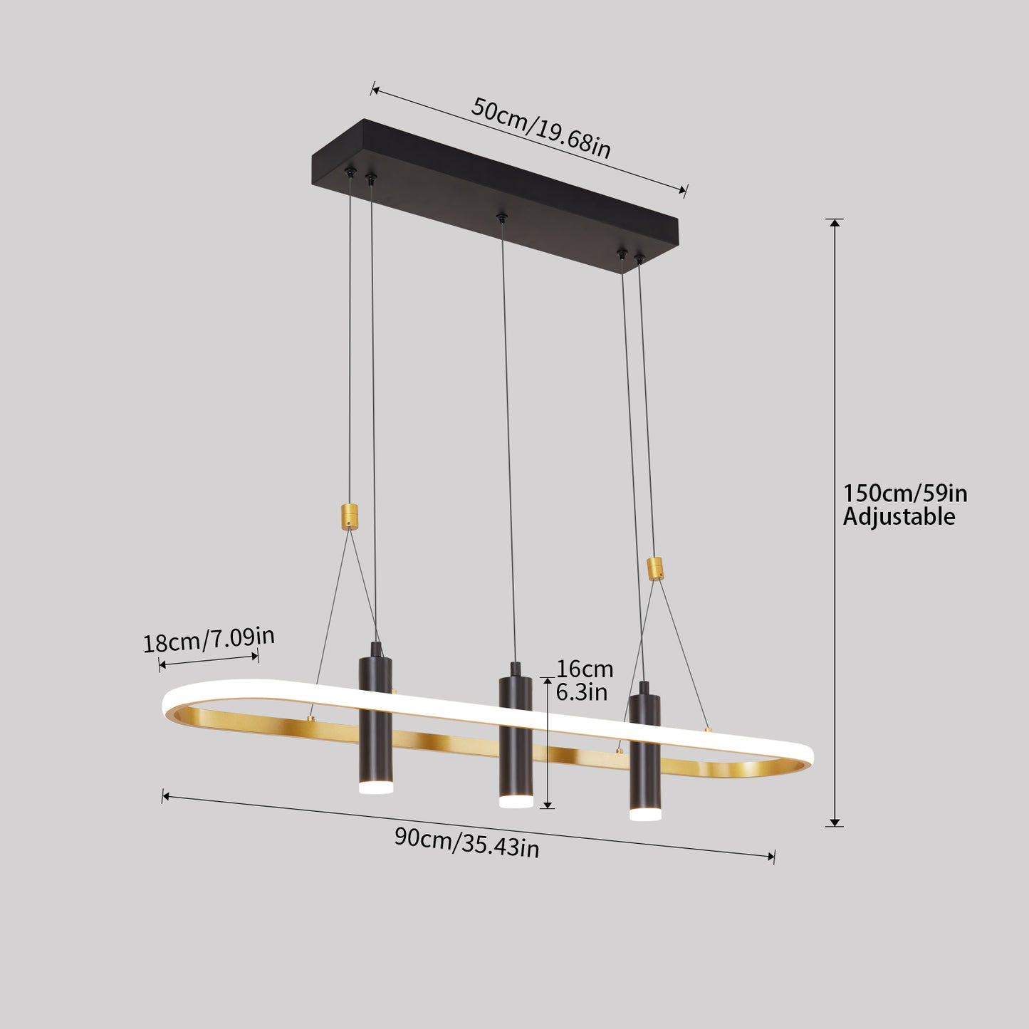 Javeriah 4 - Light Black/Gold Dimmable LED Pendant Light[No Bulb]