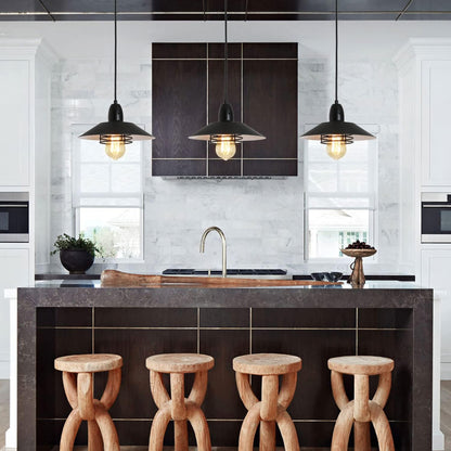 Farmhouse Vintage Pendant Light Black Fixture Pendant Lights with Spring Frame Adjustable Metal Hanging Lamp for Kitchen Island Dining Room Bedroom Living Room Barn Entryy, E26