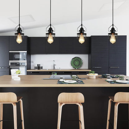Industrial Black Pendant Light Metal Cage Pendant Lights Dining Room Hanging Lighting for Kitchen Island Living Room Bedroom Entryy Barn Farmhouse,Spring Shade,E26 Bulb(1 Light)