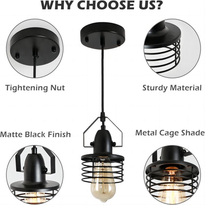 Industrial Black Pendant Light Metal Cage Pendant Lights Dining Room Hanging Lighting for Kitchen Island Living Room Bedroom Entryy Barn Farmhouse,Spring Shade,E26 Bulb(1 Light)