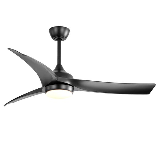 52 Inch Modern Black Ceiling Fan with 18W LED Light and Remote Control 3 ABS Blades DC Motor for Bedroom Living Roon