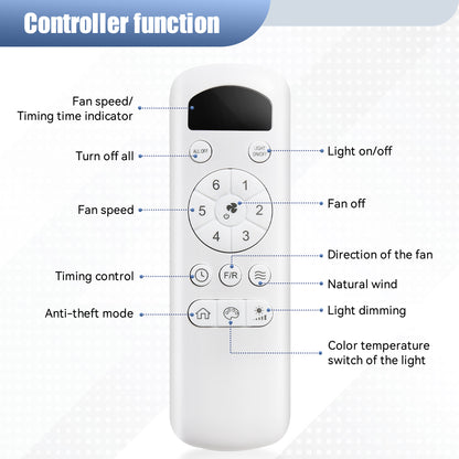52 Inch Modern Black Ceiling Fan with 18W LED Light and Remote Control 3 ABS Blades DC Motor for Bedroom Living Roon
