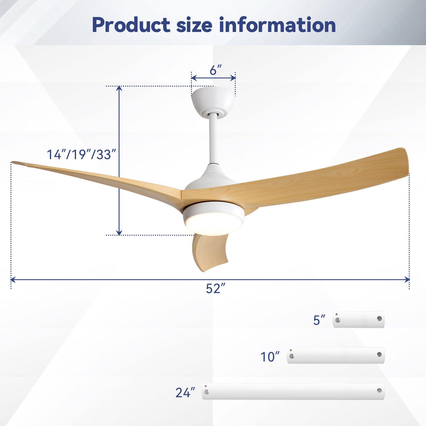 52 Inch Modern Ceiling Fan with 18W LED Light and Remote Control 3 ABS Blades DC Motor for Bedroom
