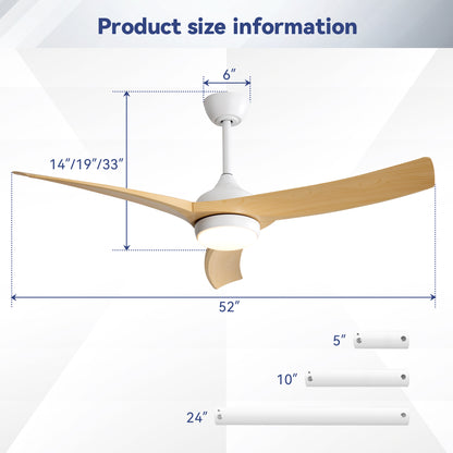 52 Inch Modern Ceiling Fan with 18W LED Light and Remote Control 3 ABS Blades DC Motor for Bedroom