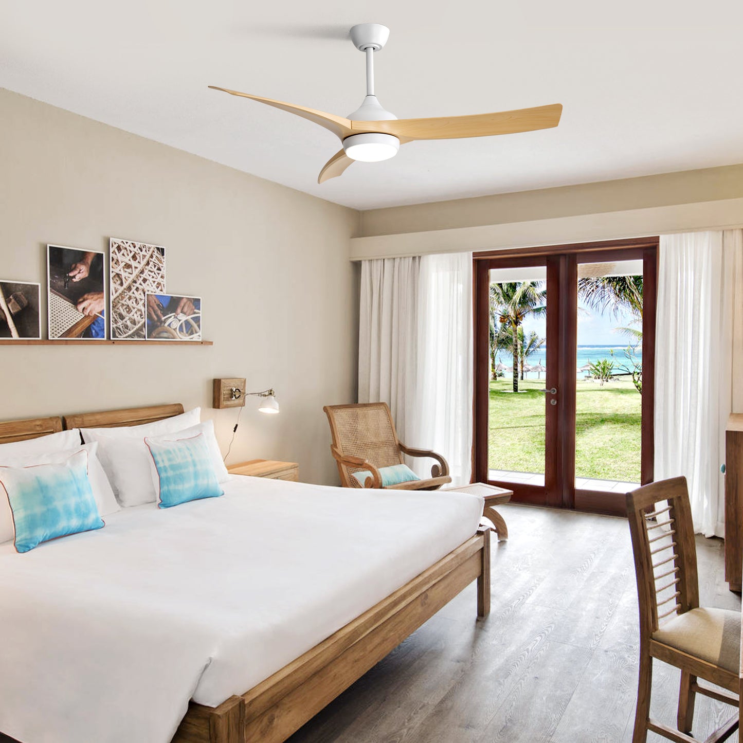 52 Inch Modern Ceiling Fan with 18W LED Light and Remote Control 3 ABS Blades DC Motor for Bedroom