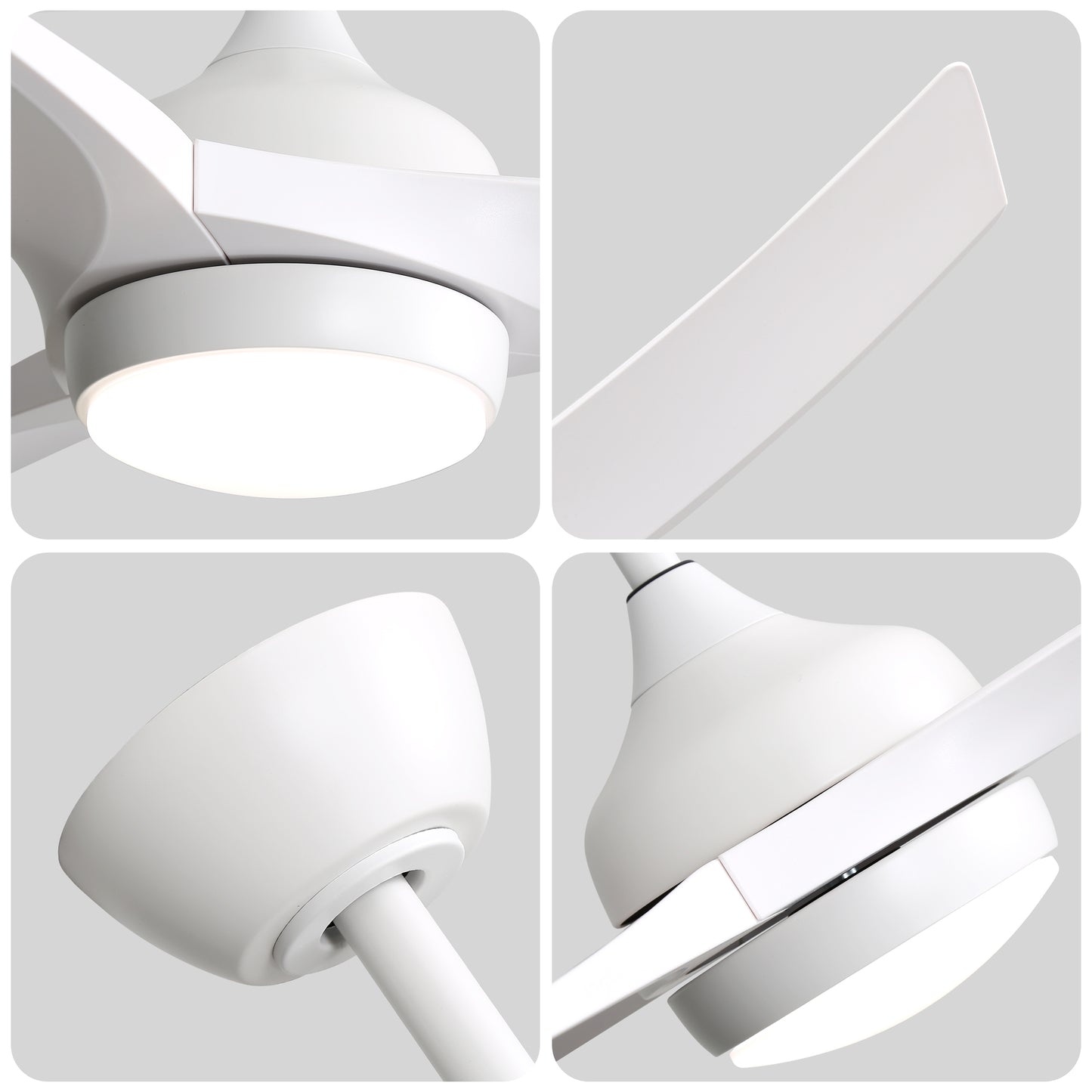 52 Inch Modern White Ceiling Fan with 18W LED Light and Remote Control 3 ABS Blades Noiseless Reversible DC Motor