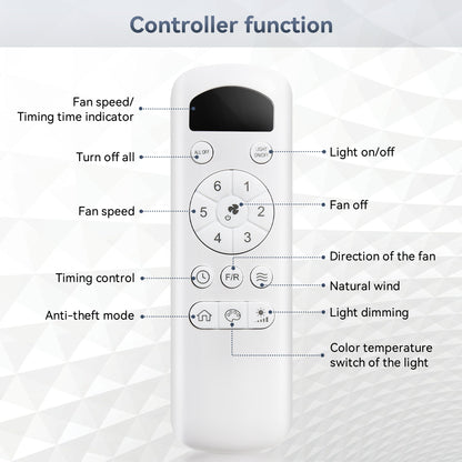 52 Inch Modern White Ceiling Fan with 18W LED Light and Remote Control 3 ABS Blades Noiseless Reversible DC Motor
