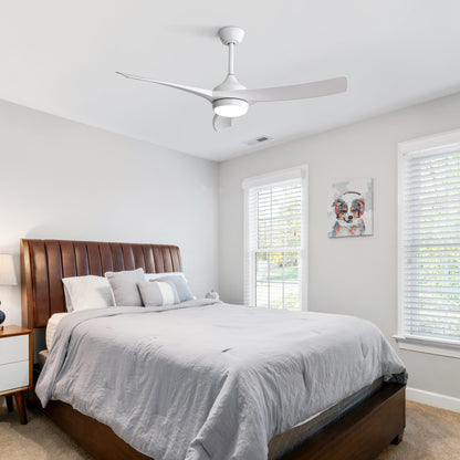 52 Inch Modern White Ceiling Fan with 18W LED Light and Remote Control 3 ABS Blades Noiseless Reversible DC Motor