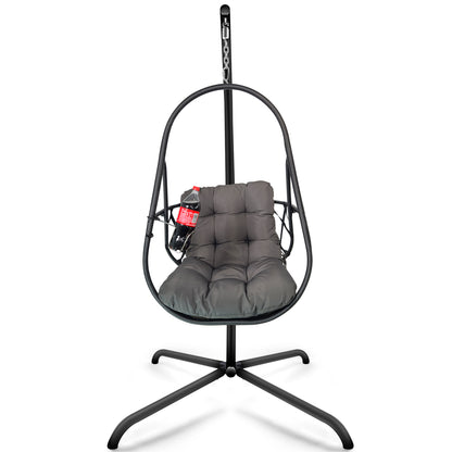 Swing Egg Chair with Stand Indoor Outdoor Wicker Rattan Patio Basket Hanging Chair with C Type bracket , with cushion and pillow,Patio Wicker folding Hanging Chair( Special construction cup holder