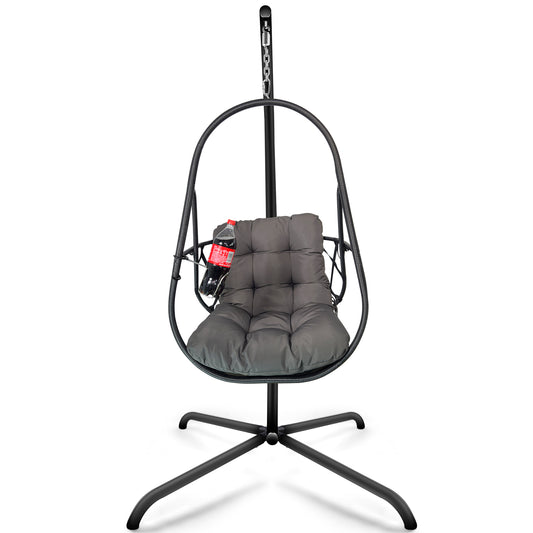 Swing Egg Chair with Stand Indoor Outdoor Wicker Rattan Patio Basket Hanging Chair with C Type bracket , with cushion and pillow,Patio Wicker folding Hanging Chair( Special construction cup holder