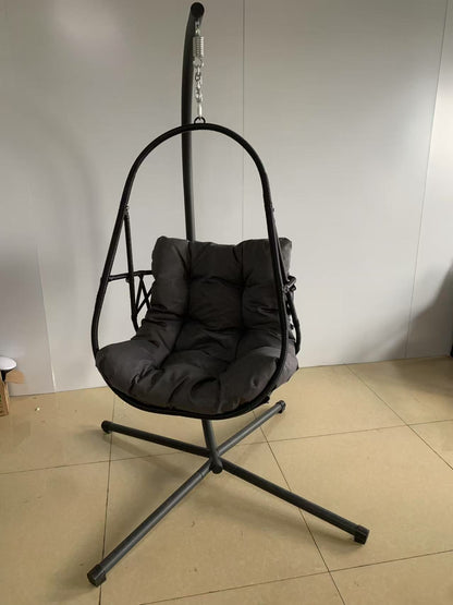 Swing Egg Chair with Stand Indoor Outdoor Wicker Rattan Patio Basket Hanging Chair with C Type bracket , with cushion and pillow,Patio Wicker folding Hanging Chair( Special construction cup holder