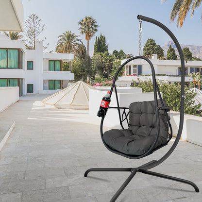 Swing Egg Chair with Stand Indoor Outdoor Wicker Rattan Patio Basket Hanging Chair with C Type bracket , with cushion and pillow,Patio Wicker folding Hanging Chair( Special construction cup holder