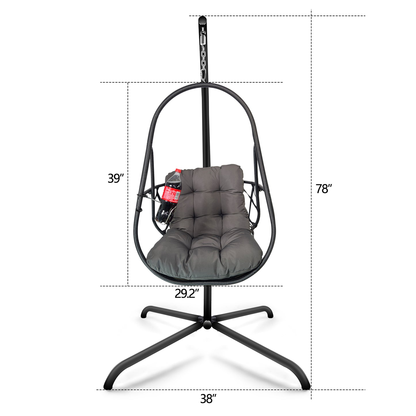 Swing Egg Chair with Stand Indoor Outdoor Wicker Rattan Patio Basket Hanging Chair with C Type bracket , with cushion and pillow,Patio Wicker folding Hanging Chair( Special construction cup holder