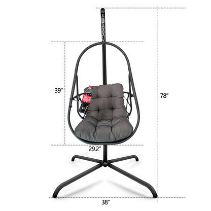 Swing Egg Chair with Stand Indoor Outdoor Wicker Rattan Patio Basket Hanging Chair with C Type bracket , with cushion and pillow,Patio Wicker folding Hanging Chair( Special construction cup holder