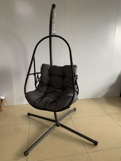 Swing Egg Chair with Stand Indoor Outdoor Wicker Rattan Patio Basket Hanging Chair with C Type bracket , with cushion and pillow,Patio Wicker folding Hanging Chair( Special construction cup holder