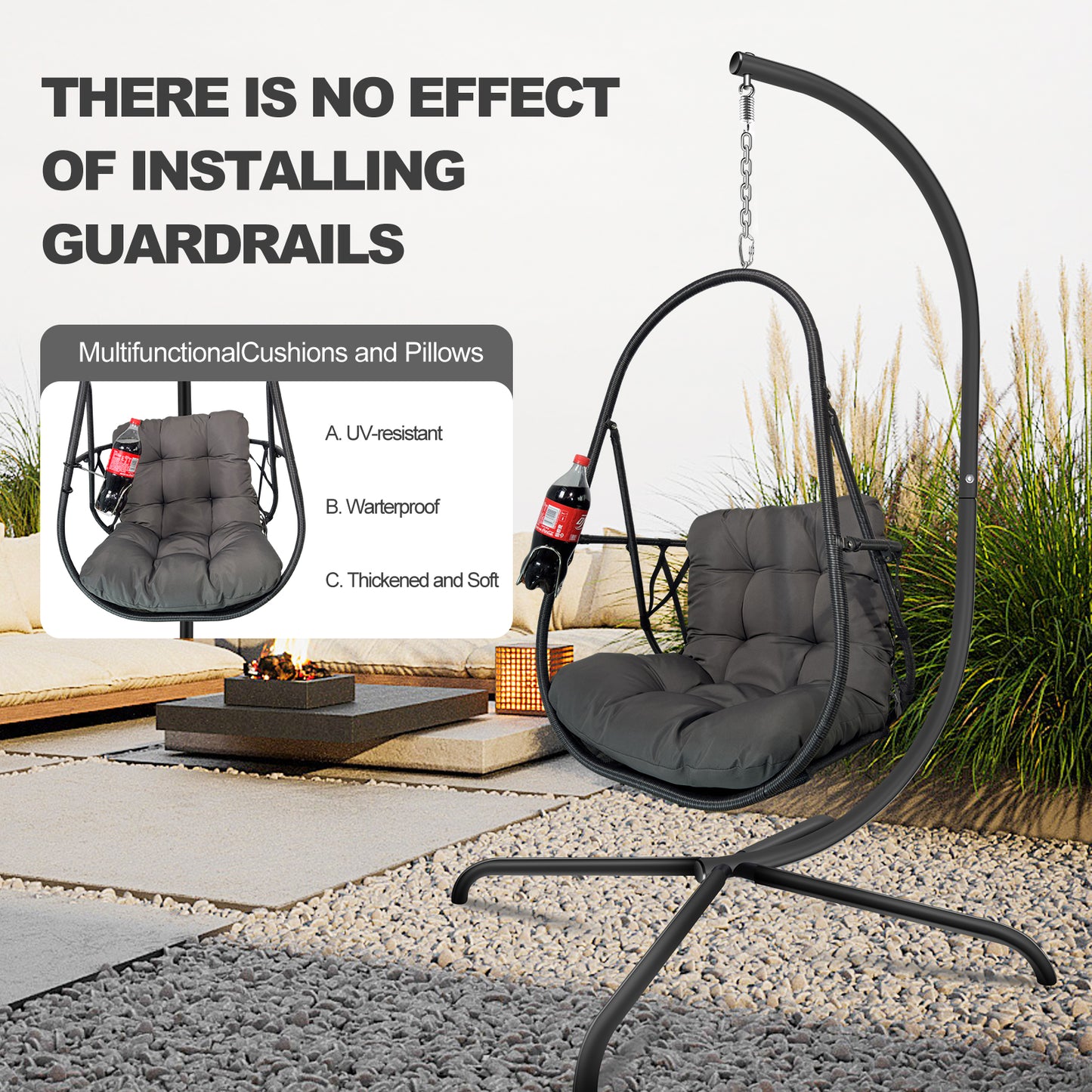 Swing Egg Chair with Stand Indoor Outdoor Wicker Rattan Patio Basket Hanging Chair with C Type bracket , with cushion and pillow,Patio Wicker folding Hanging Chair( Special construction cup holder