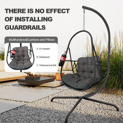 Swing Egg Chair with Stand Indoor Outdoor Wicker Rattan Patio Basket Hanging Chair with C Type bracket , with cushion and pillow,Patio Wicker folding Hanging Chair( Special construction cup holder