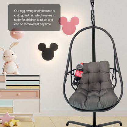 Swing Egg Chair with Stand Indoor Outdoor Wicker Rattan Patio Basket Hanging Chair with C Type bracket , with cushion and pillow,Patio Wicker folding Hanging Chair( Special construction cup holder