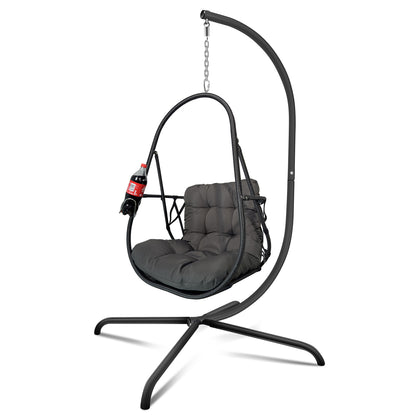 Swing Egg Chair with Stand Indoor Outdoor Wicker Rattan Patio Basket Hanging Chair with C Type bracket , with cushion and pillow,Patio Wicker folding Hanging Chair( Special construction cup holder