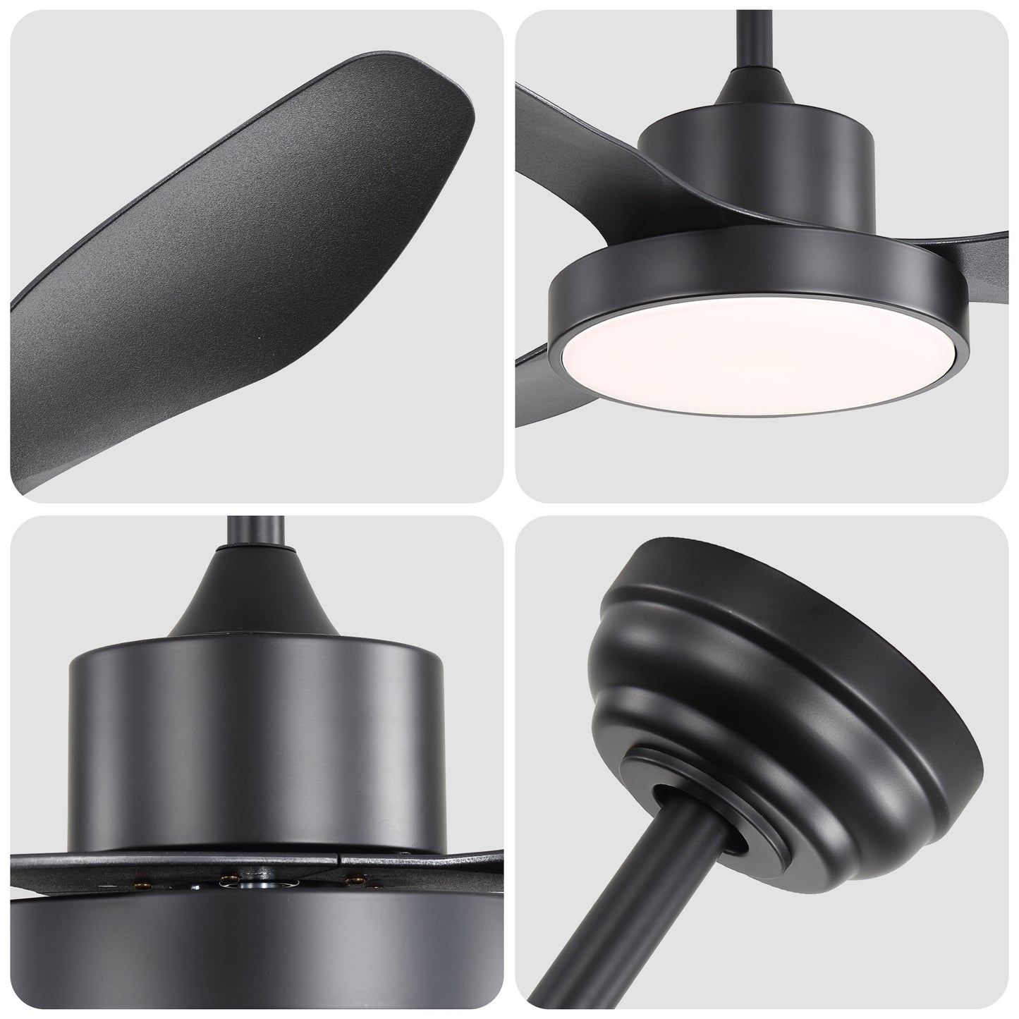 47 Inch Ceiling Fan with 22W LED Light and Remote Control 6 Speeds Reversible DC Motor for Bedroom Black