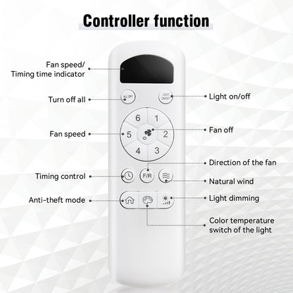 47 Inch Ceiling Fan with 22W LED Light and Remote Control 6 Speeds Reversible DC Motor for Bedroom Black