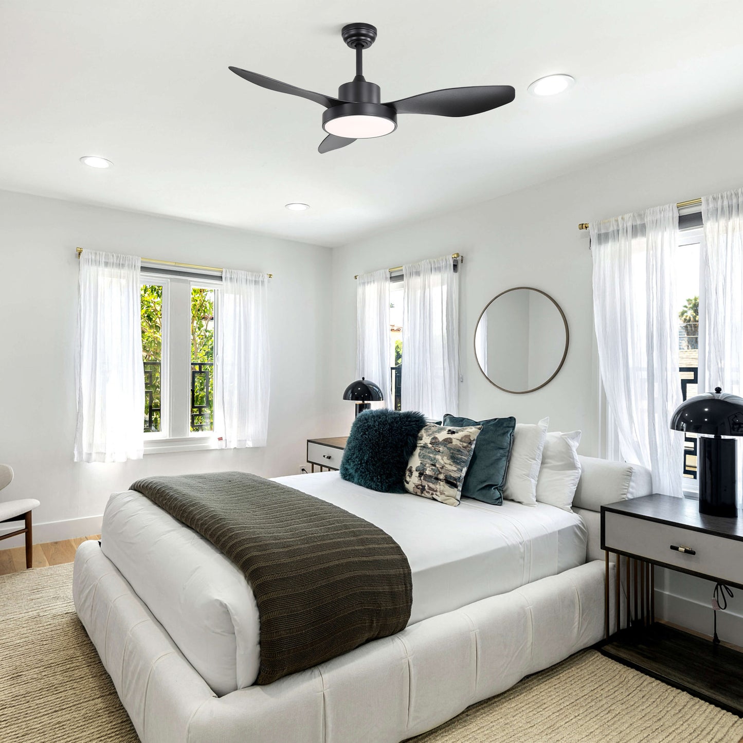 47 Inch Ceiling Fan with 22W LED Light and Remote Control 6 Speeds Reversible DC Motor for Bedroom Black