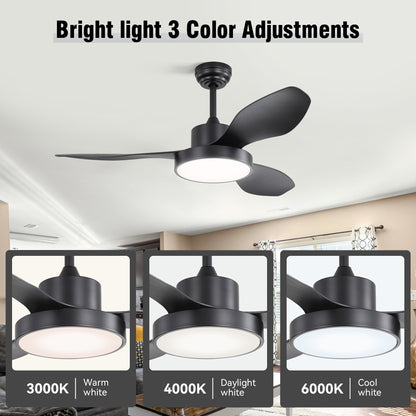 47 Inch Ceiling Fan with 22W LED Light and Remote Control 6 Speeds Reversible DC Motor for Bedroom Black