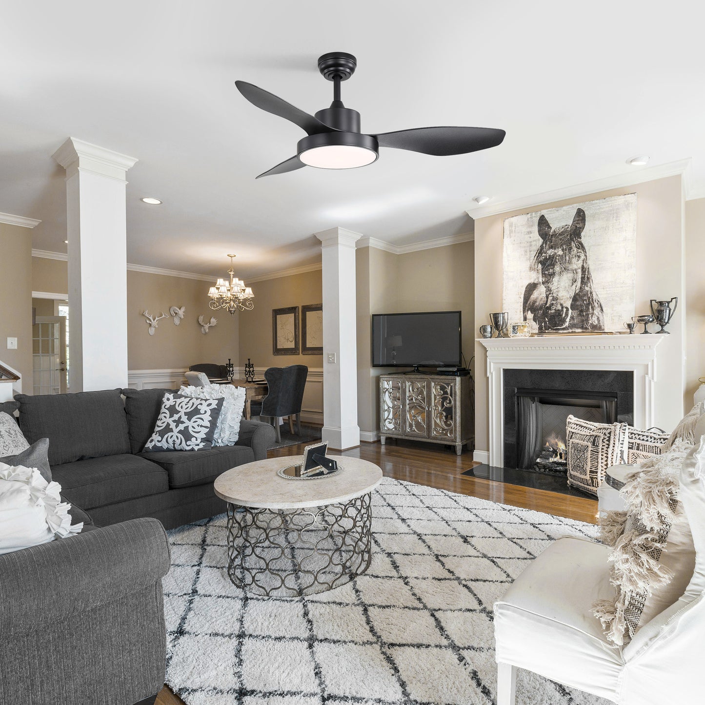 47 Inch Ceiling Fan with 22W LED Light and Remote Control 6 Speeds Reversible DC Motor for Bedroom Black