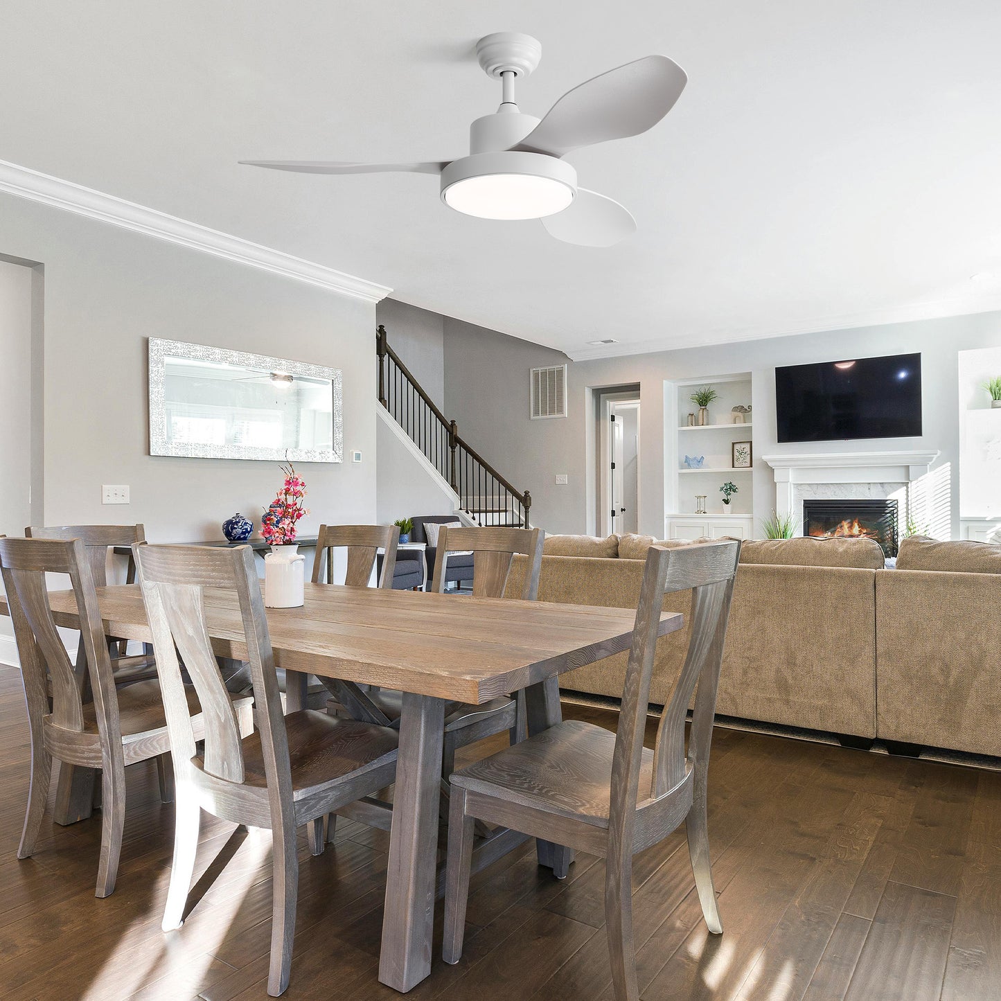47 Inch Ceiling Fan with 22W LED Light and Remote Control 6 Speeds Reversible DC Motor White for Living Room Bedroom
