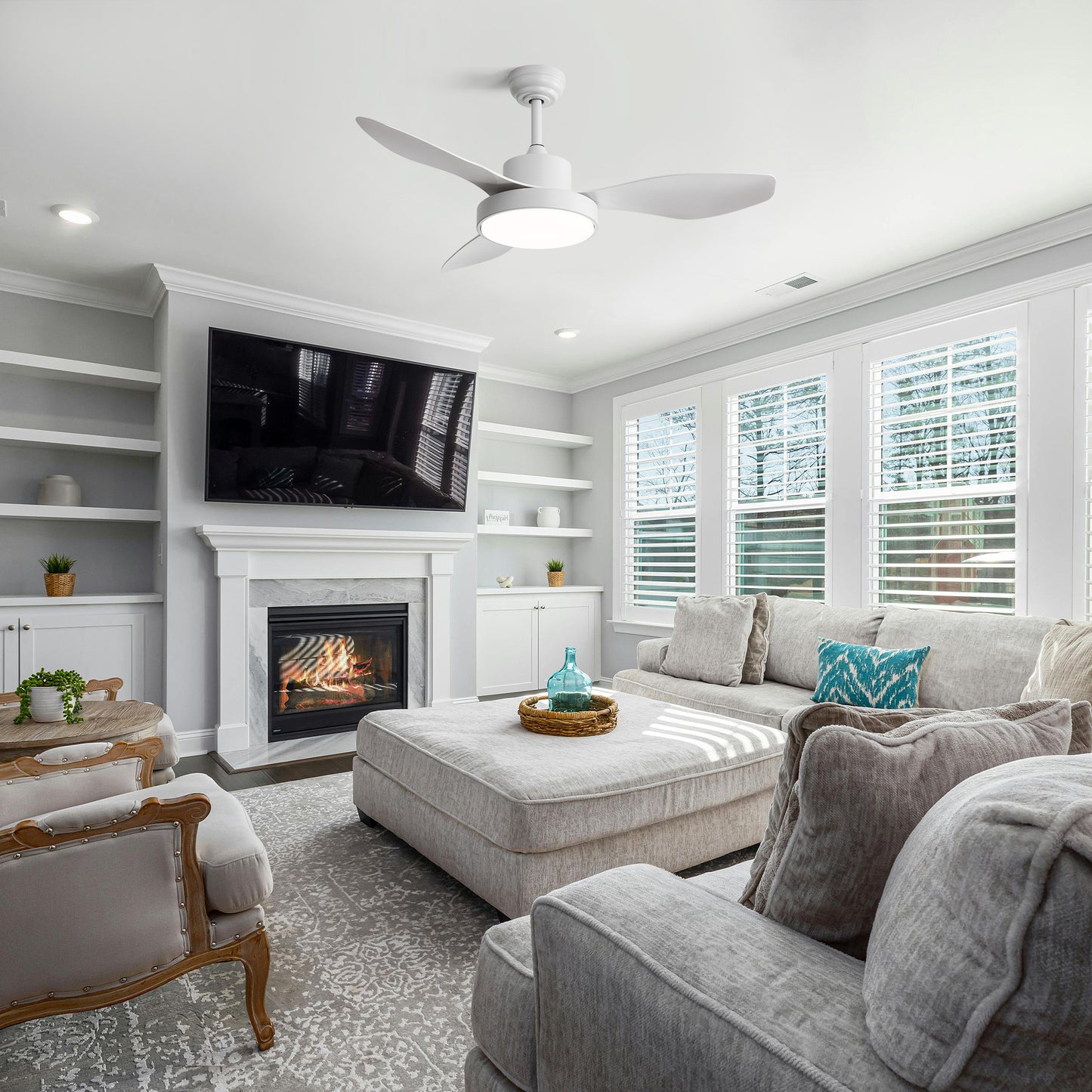 47 Inch Ceiling Fan with 22W LED Light and Remote Control 6 Speeds Reversible DC Motor White for Living Room Bedroom