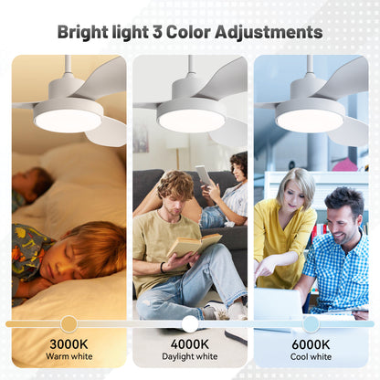 47 Inch Ceiling Fan with 22W LED Light and Remote Control 6 Speeds Reversible DC Motor White for Living Room Bedroom