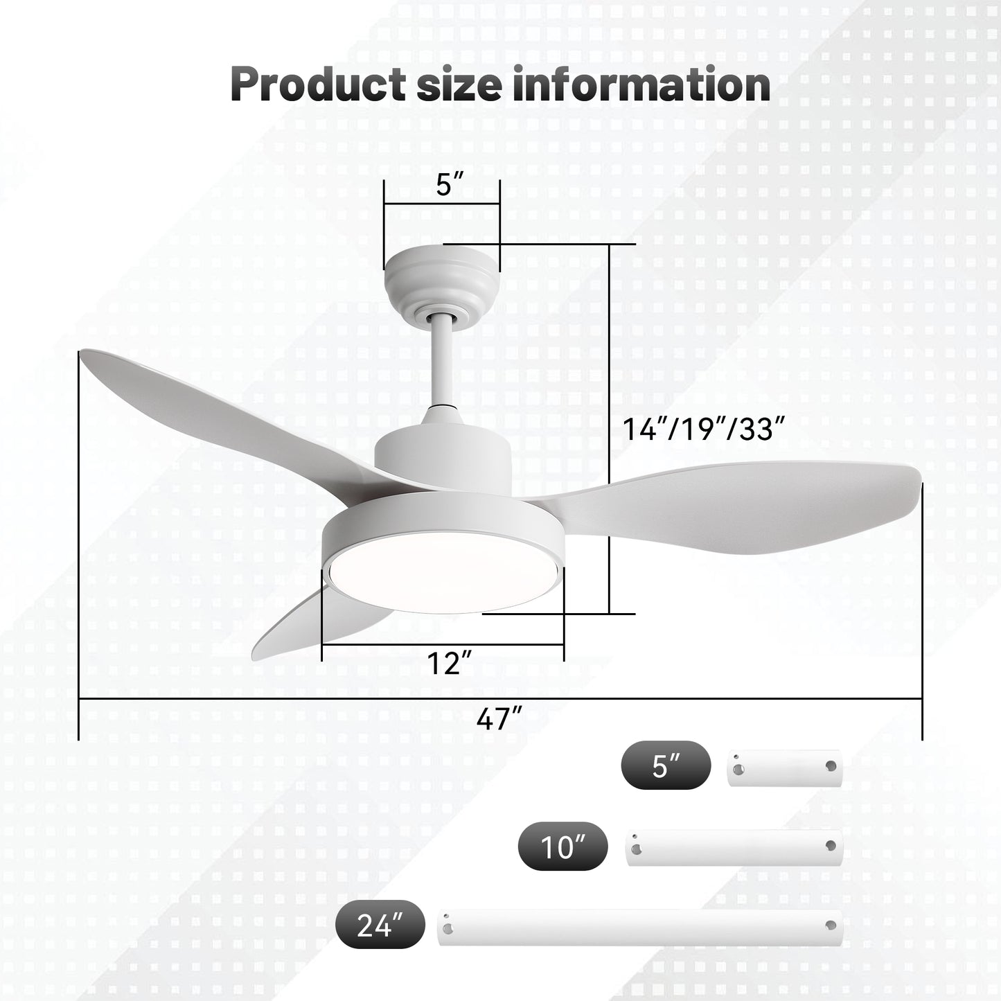 47 Inch Ceiling Fan with 22W LED Light and Remote Control 6 Speeds Reversible DC Motor White for Living Room Bedroom