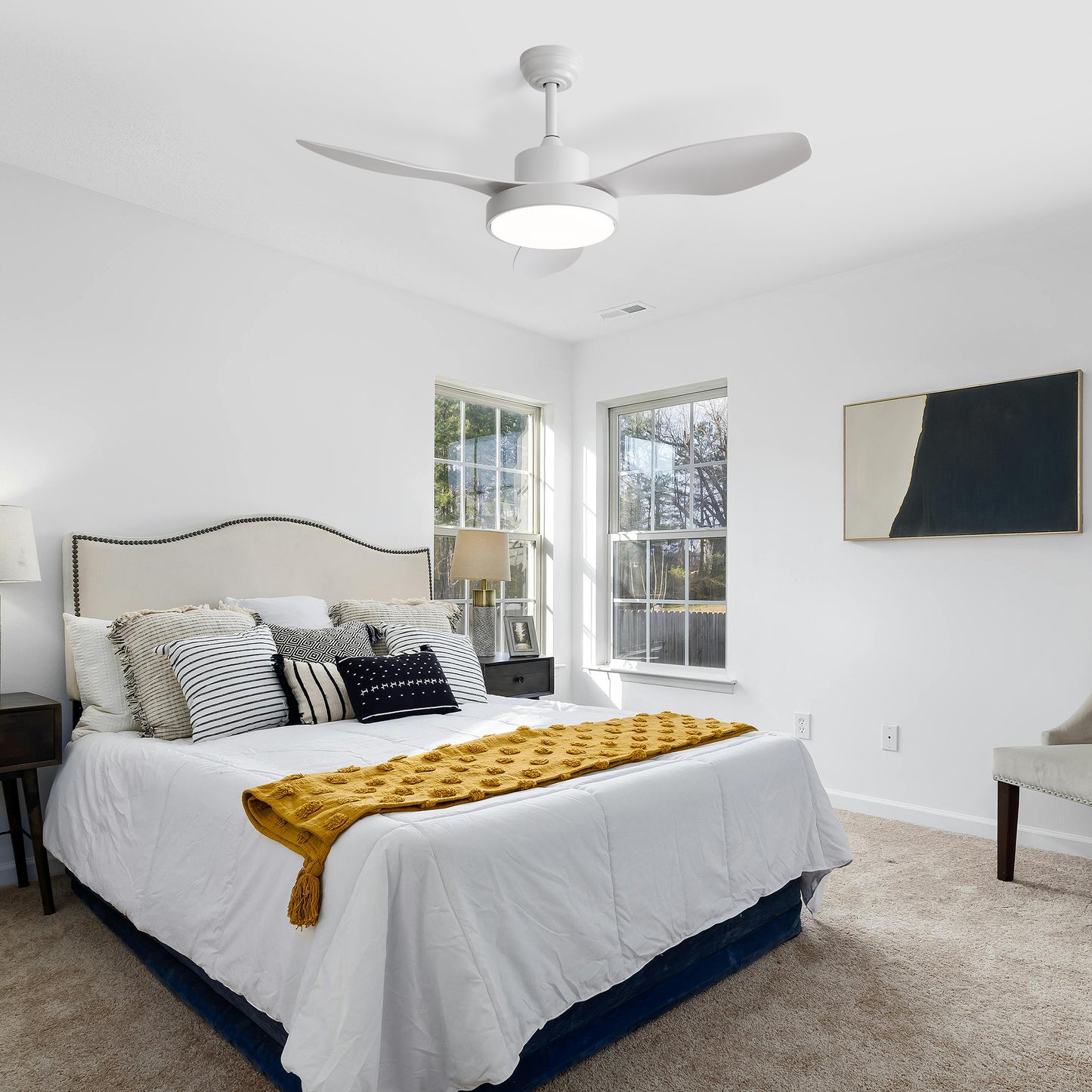 47 Inch Ceiling Fan with 22W LED Light and Remote Control 6 Speeds Reversible DC Motor White for Living Room Bedroom
