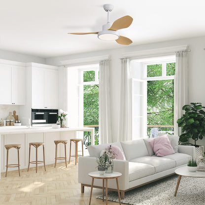 47 Inch Ceiling Fan with 22W LED Light and Remote Control 6 Speeds Reversible DC Motor White for Living Room