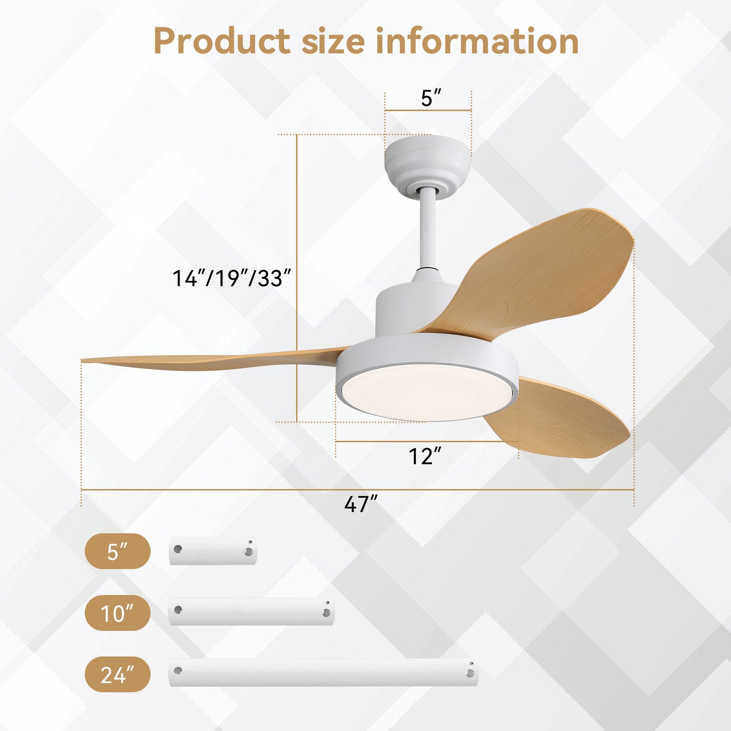 47 Inch Ceiling Fan with 22W LED Light and Remote Control 6 Speeds Reversible DC Motor White for Living Room