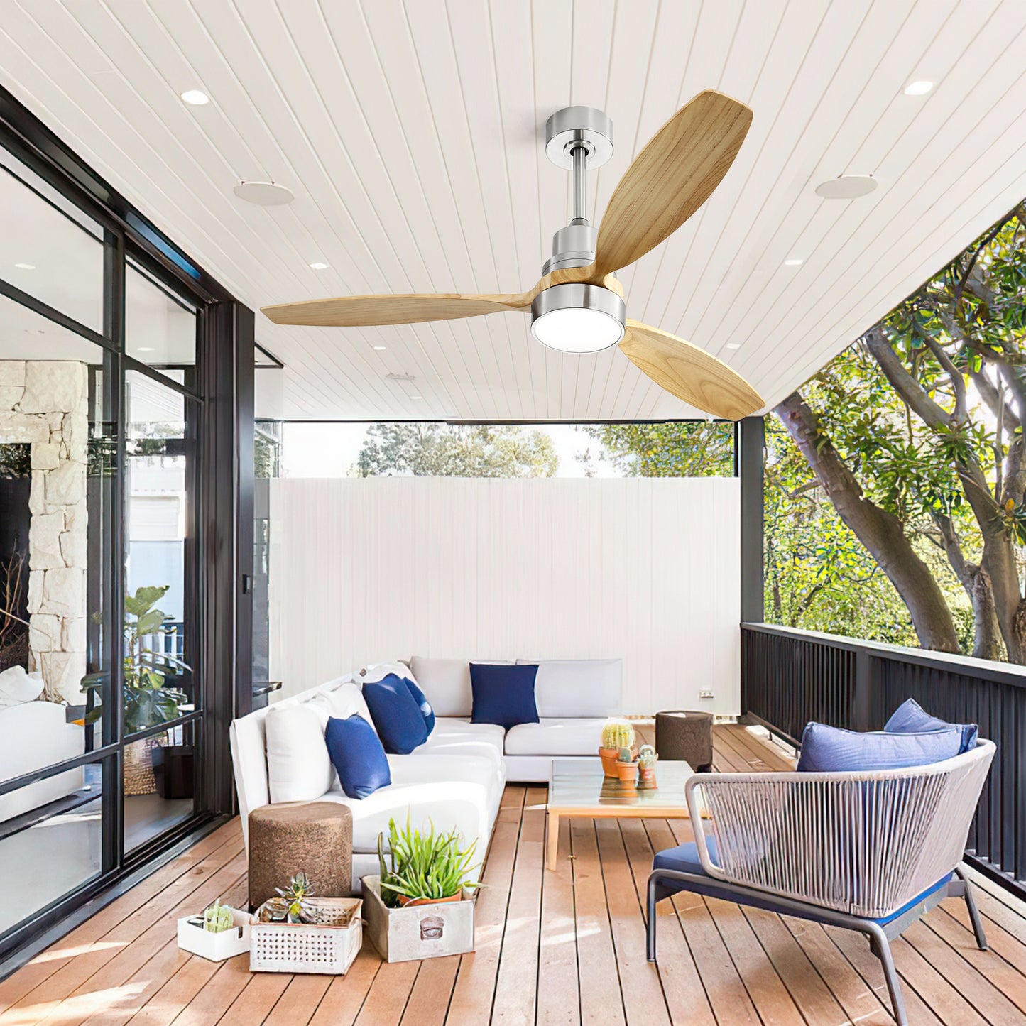 Low Profile 52 Inch Integrated LED Ceiling Fan with Light Kit and Remote Control for Living Room