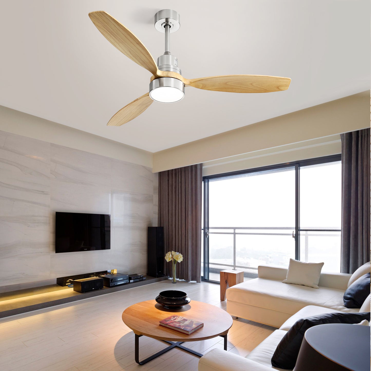 Low Profile 52 Inch Integrated LED Ceiling Fan with Light Kit and Remote Control for Living Room