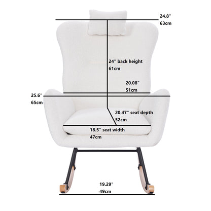 Teddy Upholstered Nursery Rocking Chair for Living Room Bedroom(WHITE Teddy)